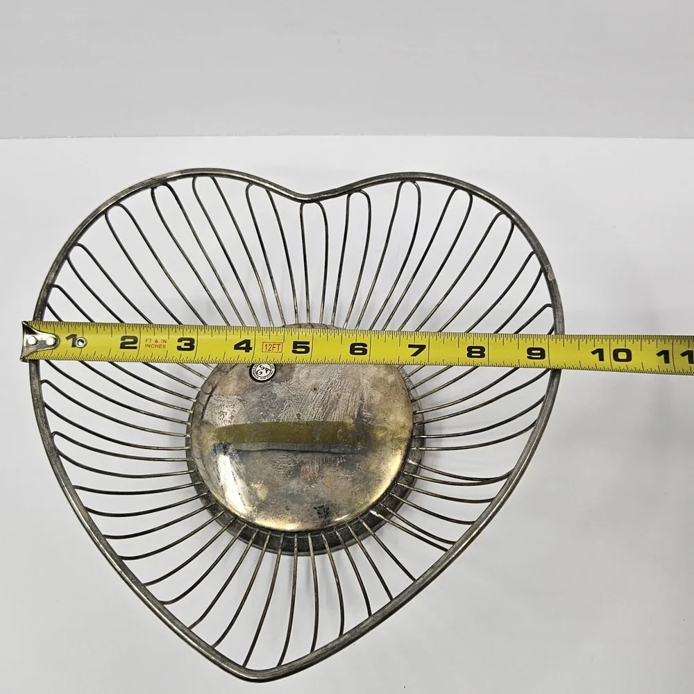 Godinger Silver‎ Plated Heart Dish Basket 10 Inch Wire Bowl Vintage Decor